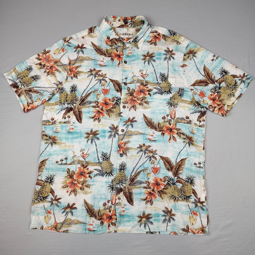 Campia Moda Shirt Mens Large Rayon Multicolor Tropical Pineapple Aloha Hawaii L